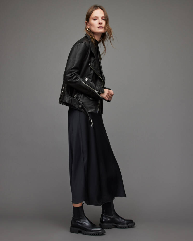 Allsaints Luna Läder Biker Jacka Dam Svarta | SE.WL046T-5