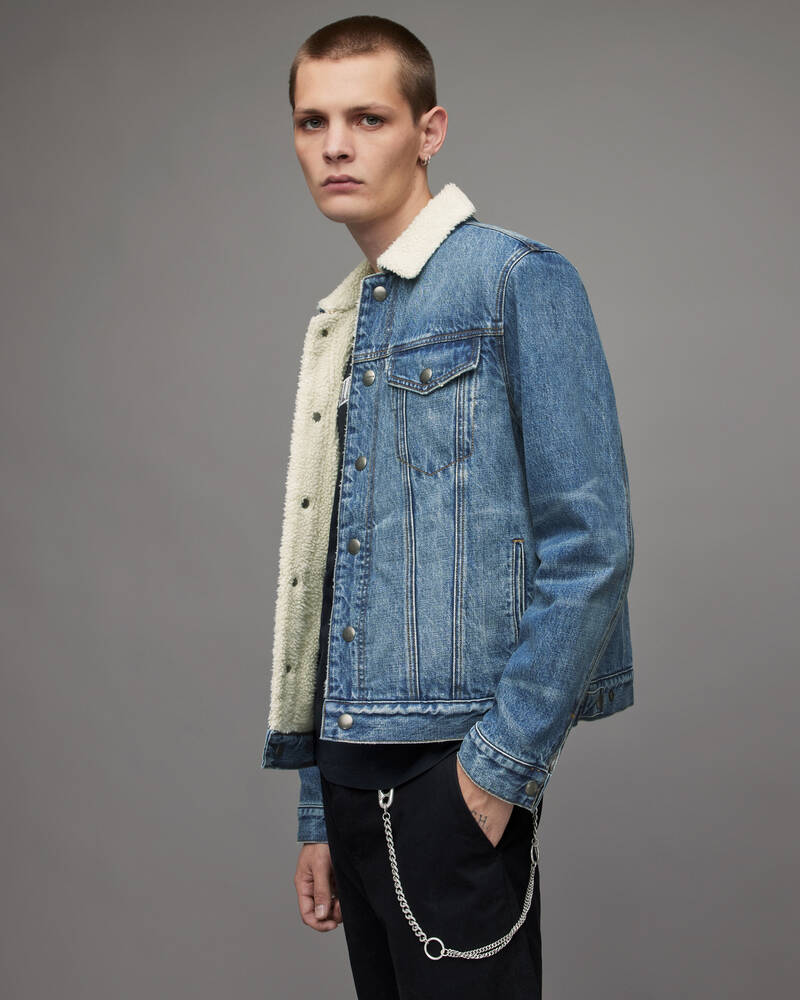 Allsaints Midland Sherpa Fodrade Denim Jacka Herr Indigo | SE.MA018X-2846