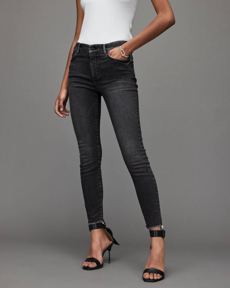 Allsaints Miller Mid Rise Stretch Push Up Mager Jeans Dam Svarta | SE.WE003V-162