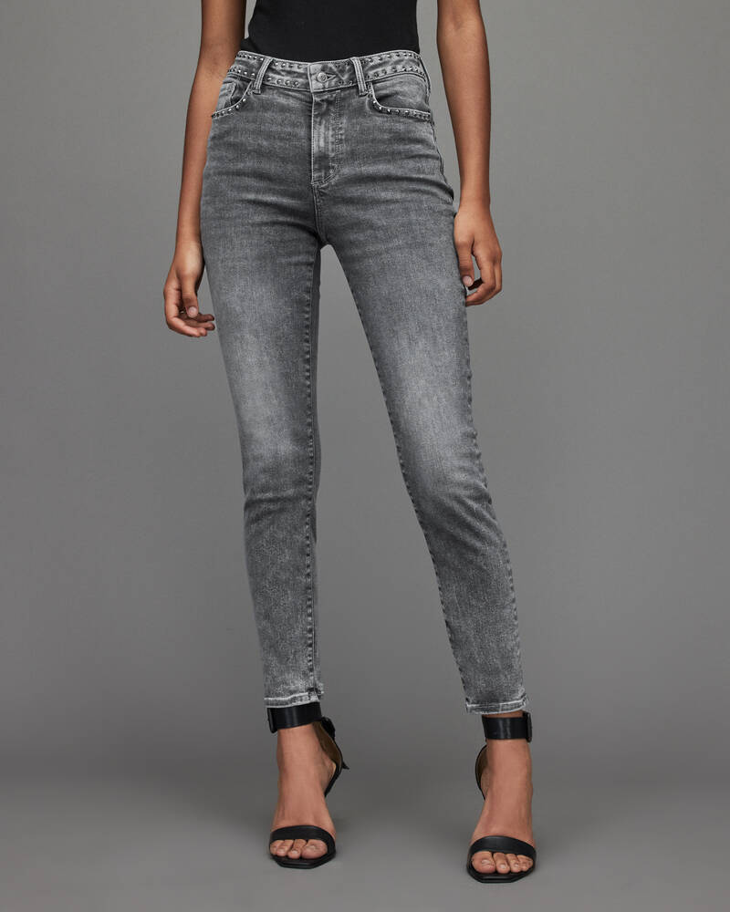 Allsaints Miller Mid Rise Studded Mager Jeans Dam Svarta | SE.WE028X-7929