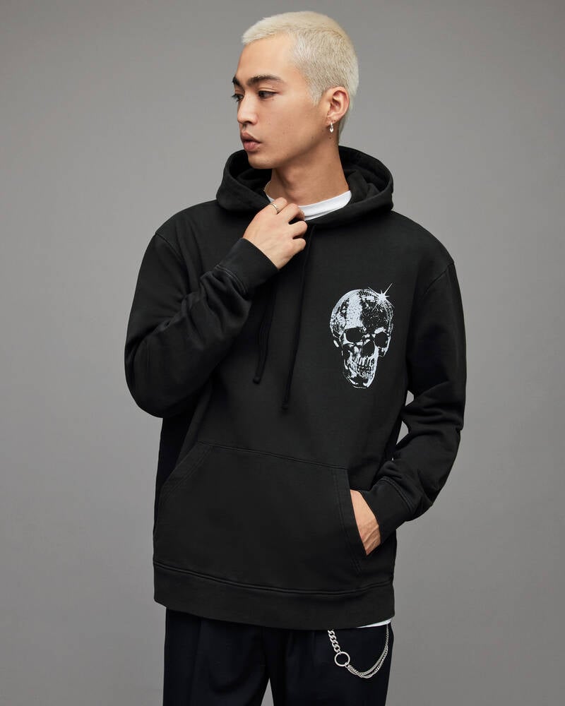 Allsaints Mirror Skull Pullover Hoodie Herr Svarta | SE.MG216X-162