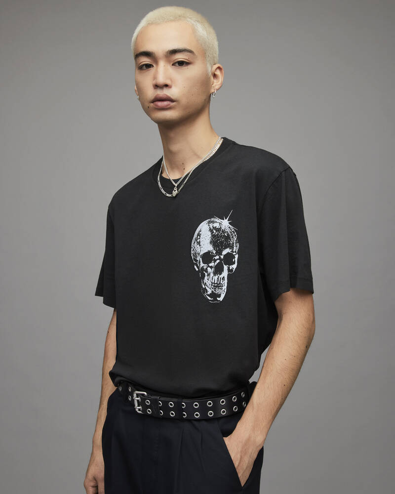 Allsaints Mirrorskull Crew T-shirt Herr Svarta | SE.MG214X-451