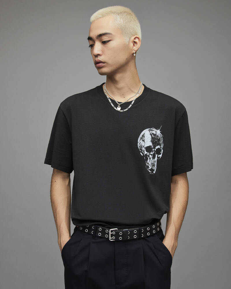 Allsaints Mirrorskull Crew T-shirt Herr Svarta | SE.MG214X-451