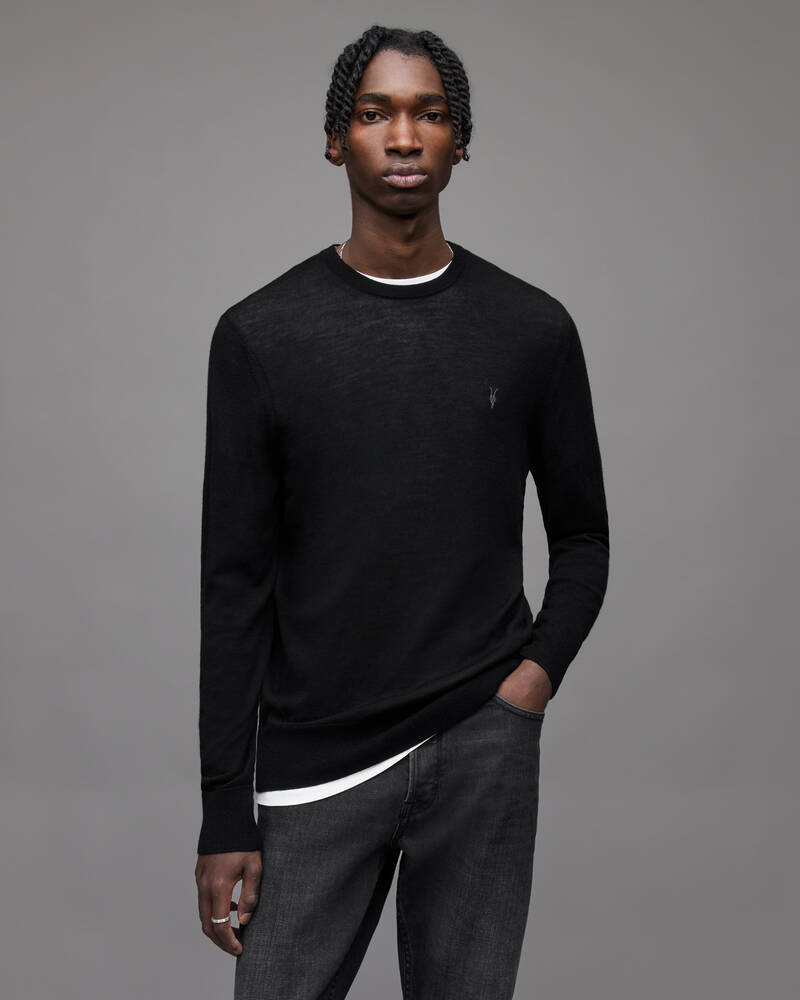 Allsaints Mode Merino Crew Jumper Stickat Herr Svarta | SE.MK129D-5