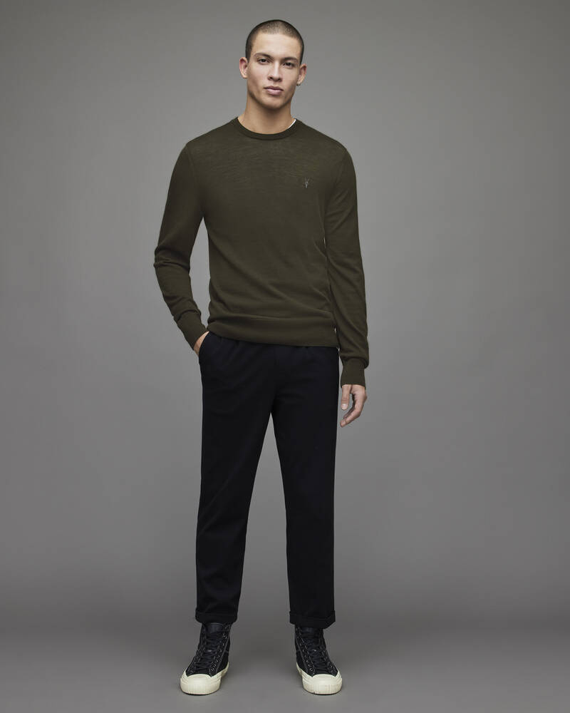 Allsaints Mode Merino Crew Jumper Stickat Herr Gröna | SE.MK146X-8042