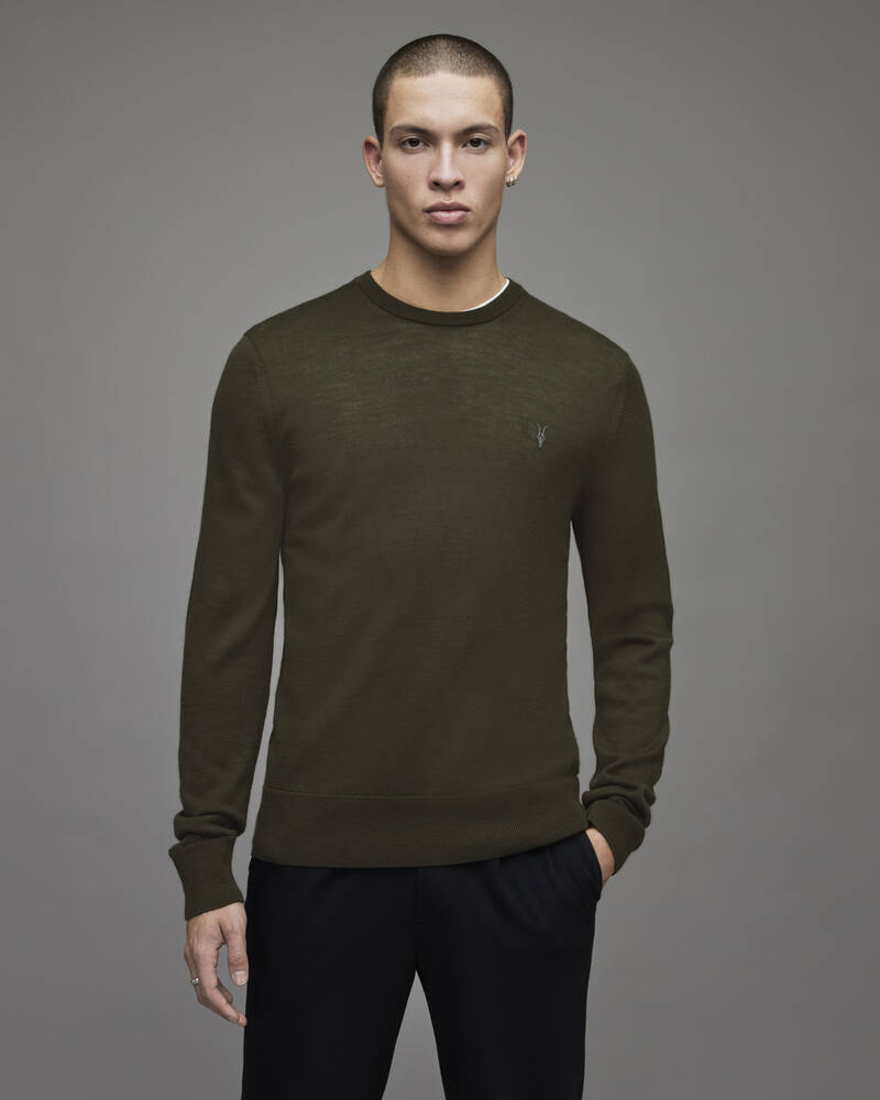 Allsaints Mode Merino Crew Jumper Stickat Herr Gröna | SE.MK146X-8042