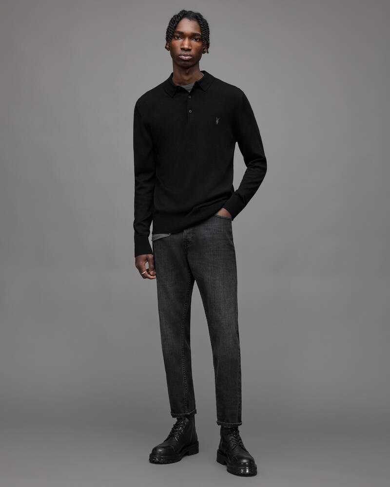 Allsaints Mode Merino Long Sleeve Shirt Stickat Herr Svarta | SE.MK005D-5