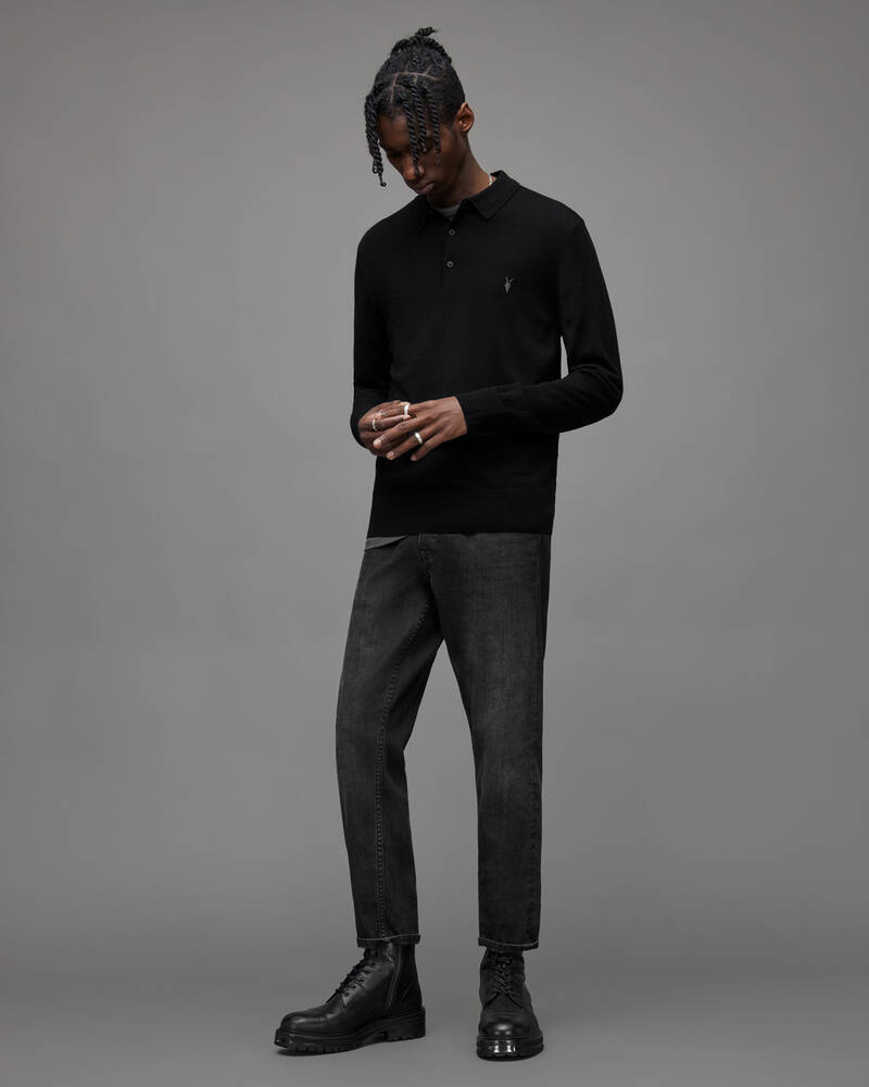 Allsaints Mode Merino Long Sleeve Shirt Stickat Herr Svarta | SE.MK005D-5