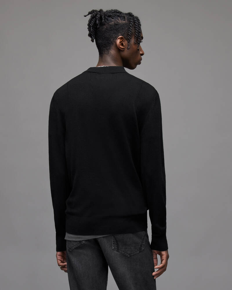 Allsaints Mode Merino Long Sleeve Shirt Stickat Herr Svarta | SE.MK005D-5