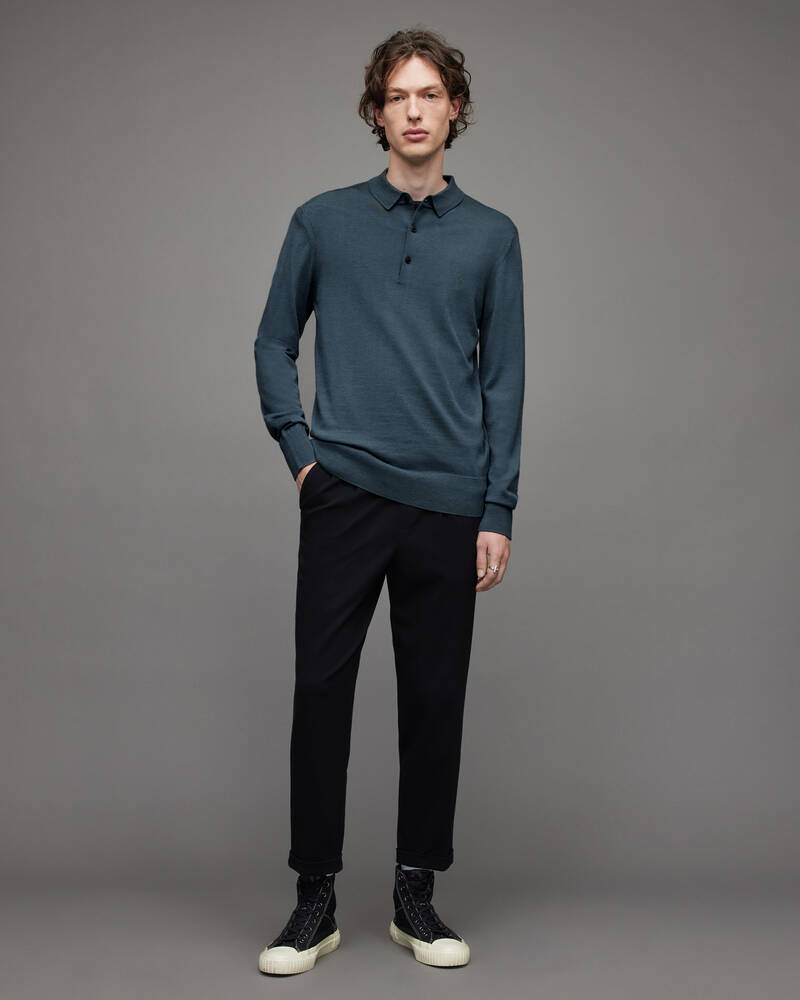 Allsaints Mode Merino Long Sleeve Shirt Piketröja Herr Grå Blå | SE.MK072X-4777