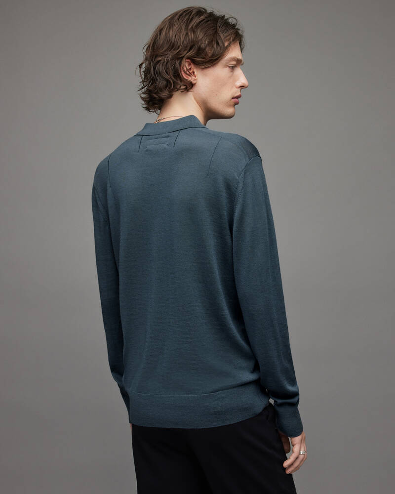 Allsaints Mode Merino Long Sleeve Shirt Piketröja Herr Grå Blå | SE.MK072X-4777