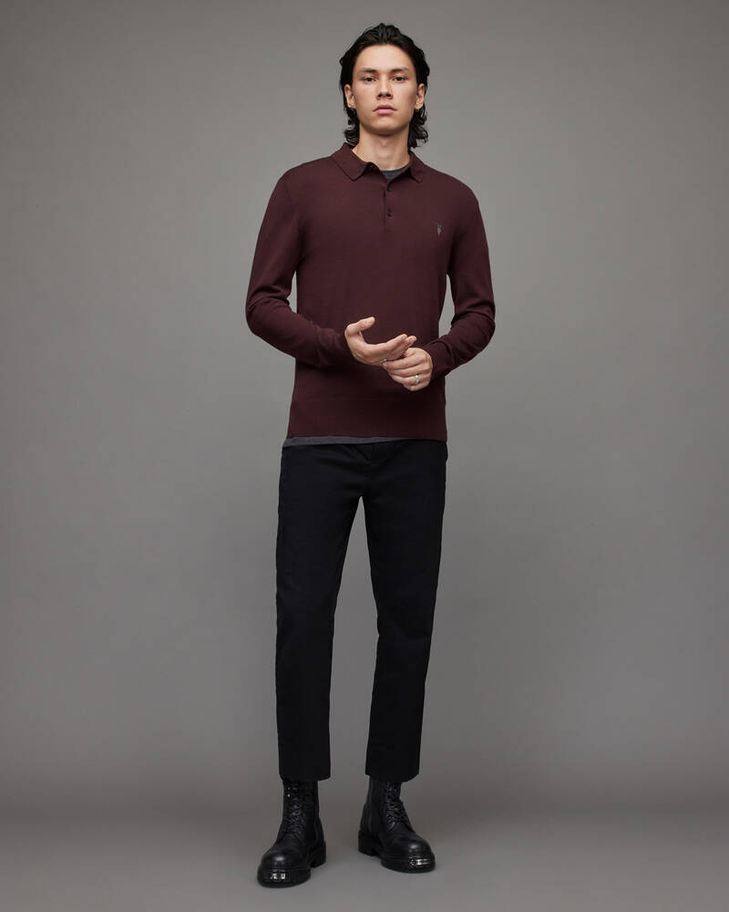 Allsaints Mode Merino Long Sleeve Shirt Stickat Herr Röda | SE.MK156X-7946