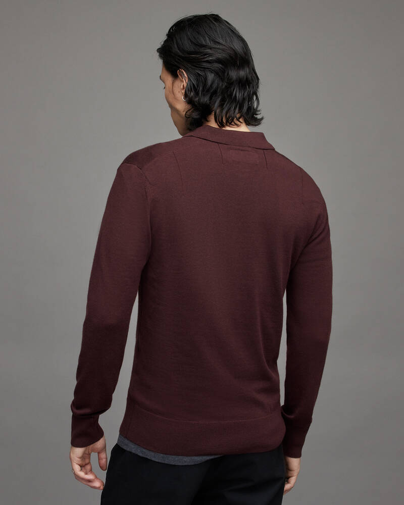 Allsaints Mode Merino Long Sleeve Shirt Stickat Herr Röda | SE.MK156X-7946