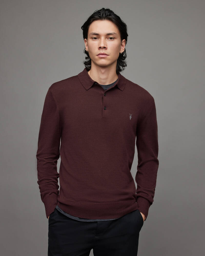 Allsaints Mode Merino Long Sleeve Shirt Stickat Herr Röda | SE.MK156X-7946