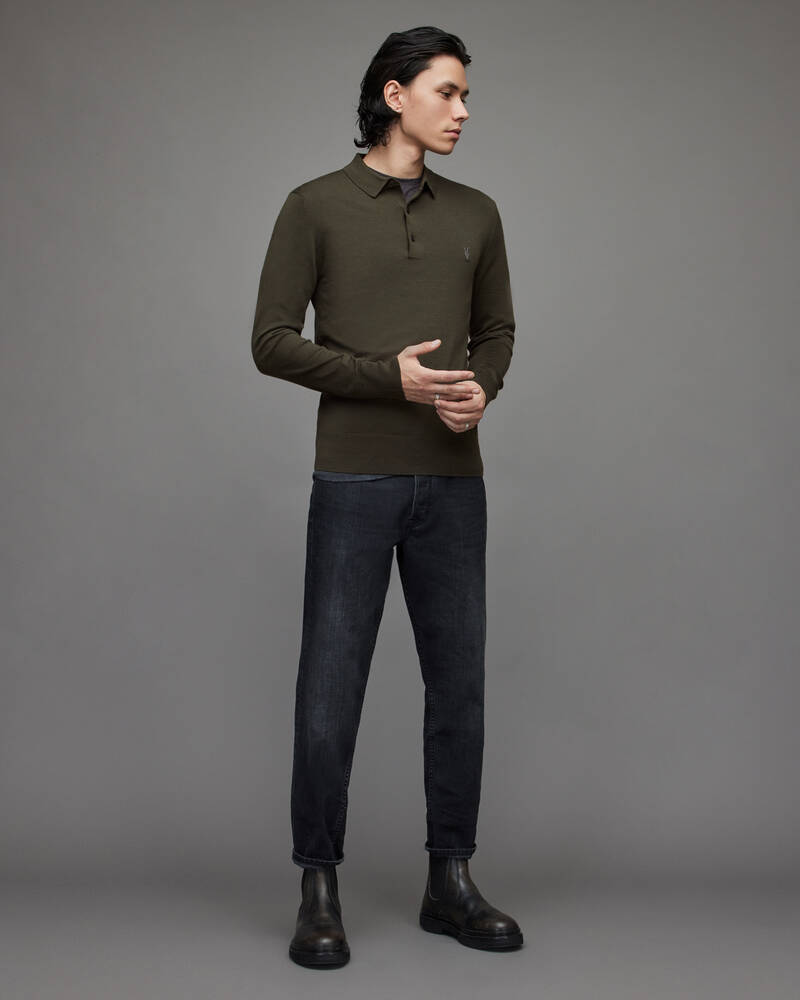 Allsaints Mode Merino Long Sleeve Shirt Stickat Herr Gröna | SE.MK158X-8042