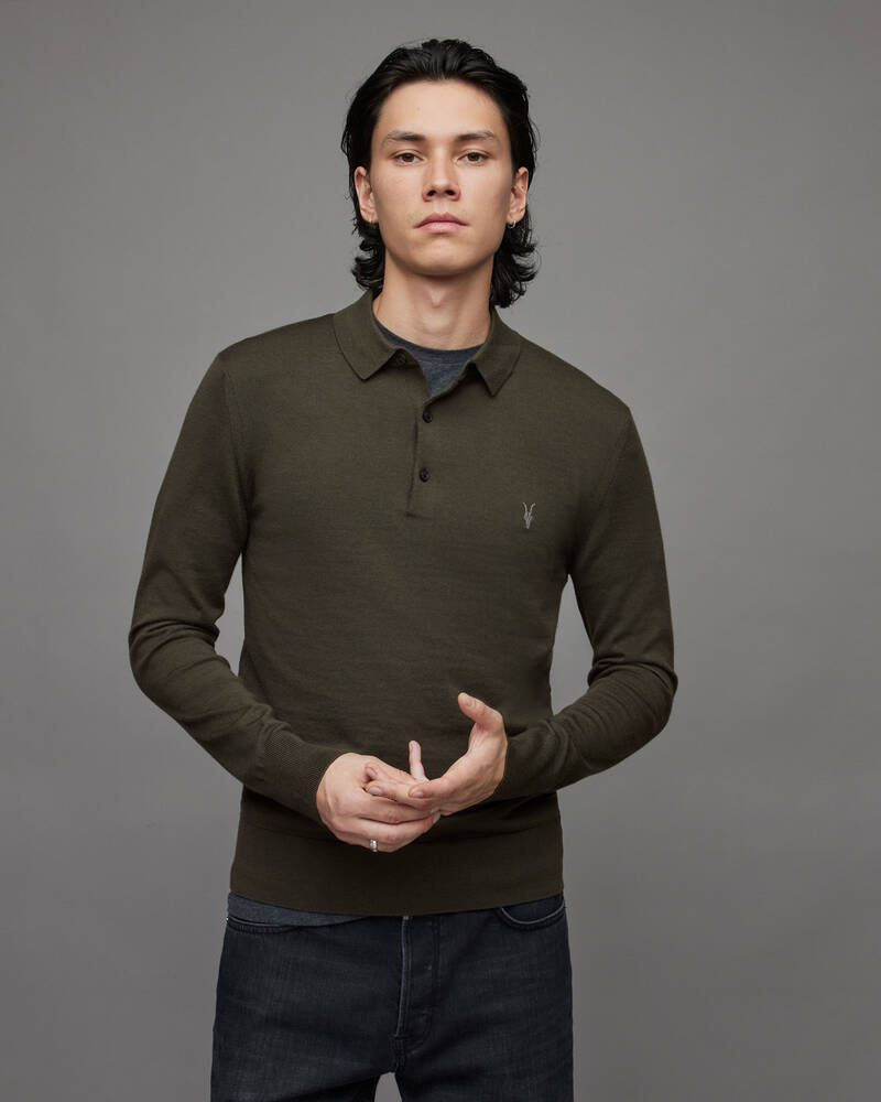 Allsaints Mode Merino Long Sleeve Shirt Stickat Herr Gröna | SE.MK158X-8042