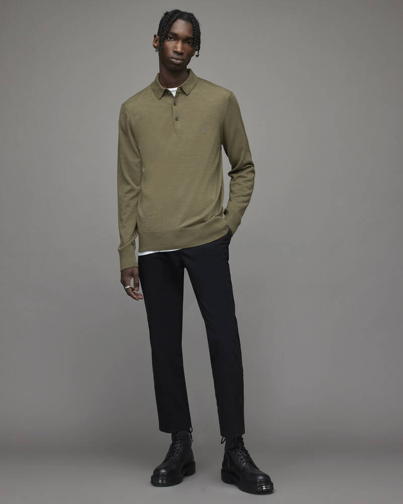 Allsaints Mode Merino Long Sleeve Shirt Piketröja Herr Olivgröna Gröna | SE.MK179X-4129