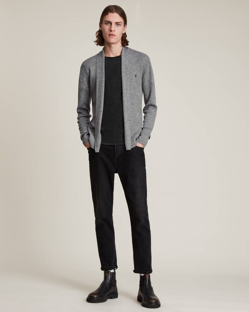 Allsaints Mode Merino Open Cardigan Stickat Herr Grå | SE.MK002D-107