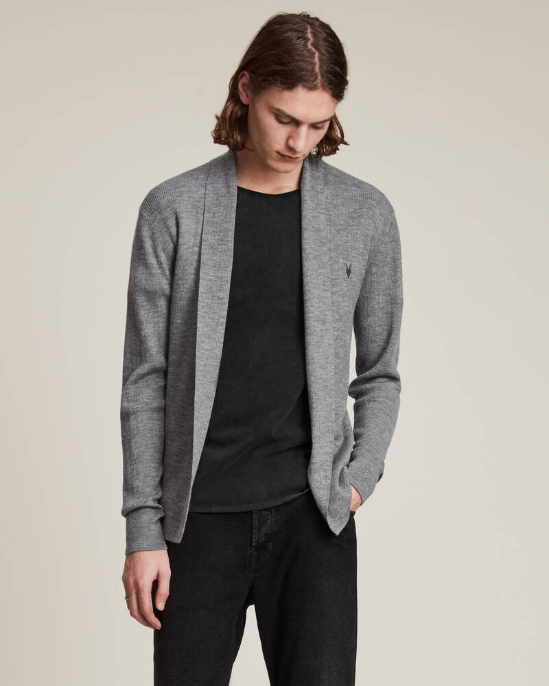 Allsaints Mode Merino Open Cardigan Stickat Herr Grå | SE.MK002D-107