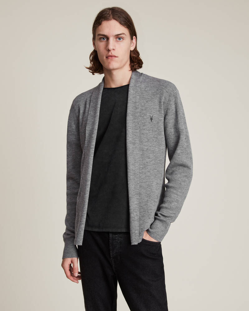 Allsaints Mode Merino Open Cardigan Stickat Herr Grå | SE.MK002D-107