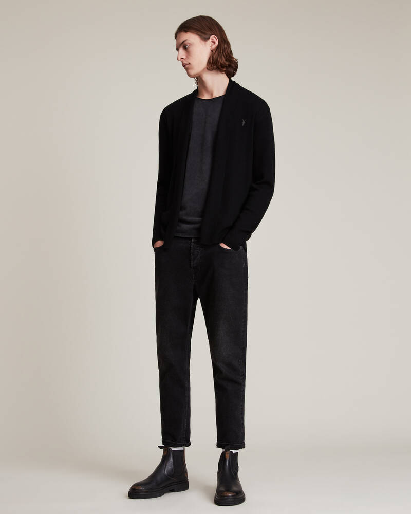 Allsaints Mode Merino Open Cardigan Stickat Herr Svarta | SE.MK002D-5