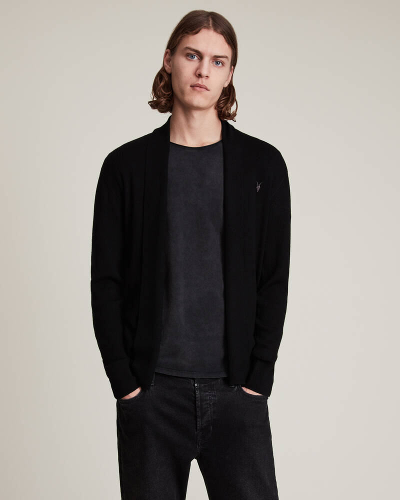 Allsaints Mode Merino Open Cardigan Stickat Herr Svarta | SE.MK002D-5