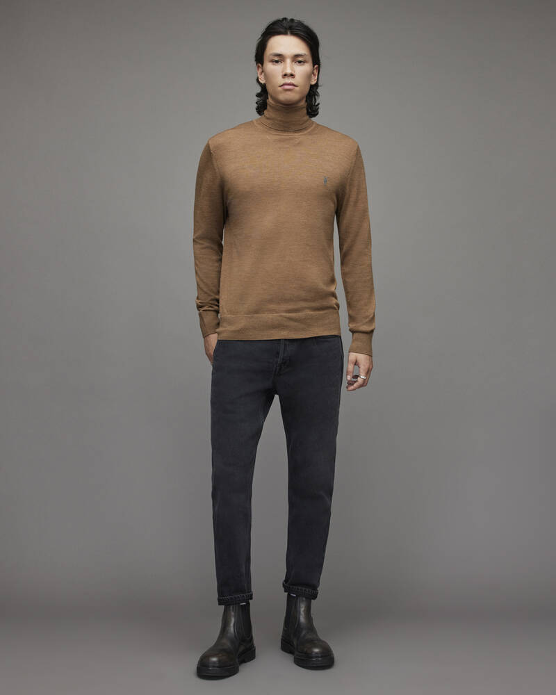 Allsaints Mode Merino Roll Neck Jumper Stickat Herr Orange Bruna | SE.MK166X-8044