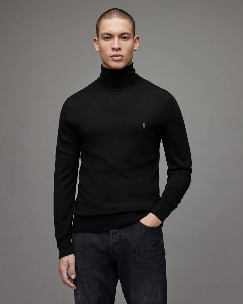 Allsaints Mode Merino Roll Neck Jumper Stickat Herr Svarta | SE.MK207X-5