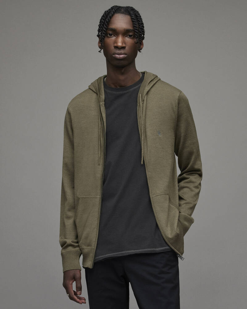 Allsaints Mode Merino Zip Hoodie Herr Olivgröna Gröna | SE.MK062X-4129