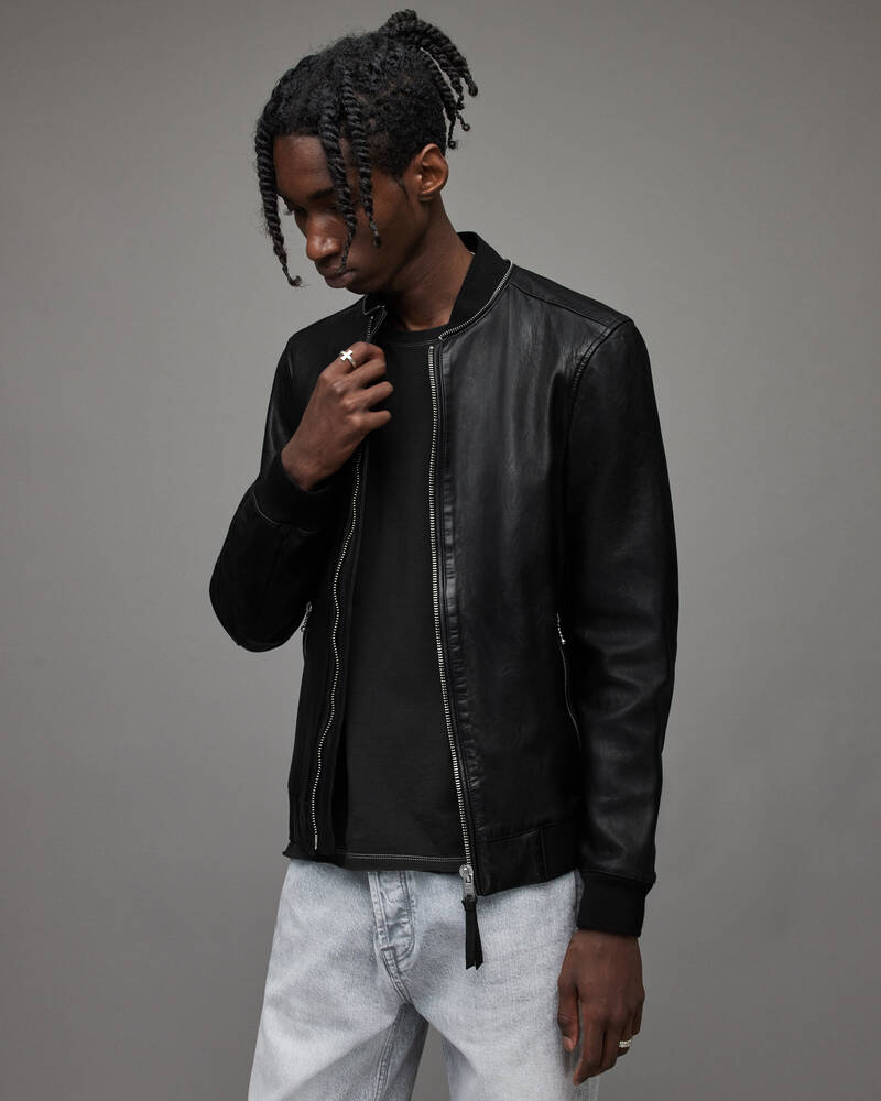 Allsaints Morris Läder Bomber Jacka Herr Svarta | SE.ML080X-5