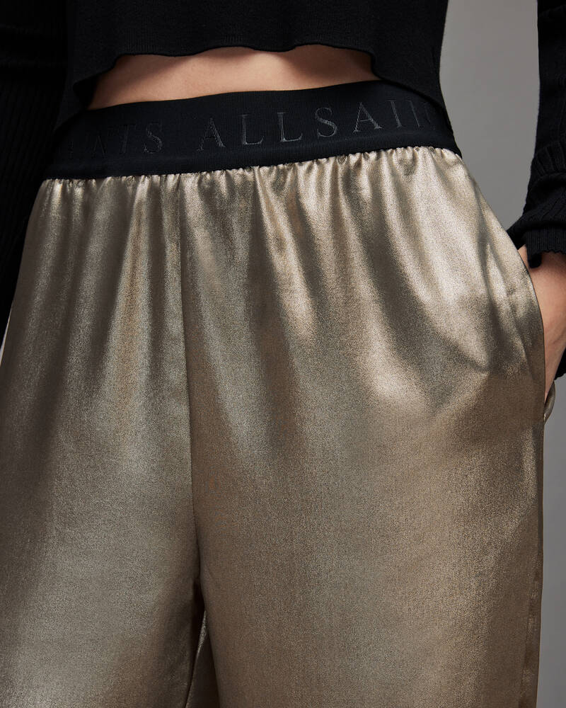 Allsaints Nala Metallic Tapered Långbyxor Dam Metal Guld | SE.WP032X-7081