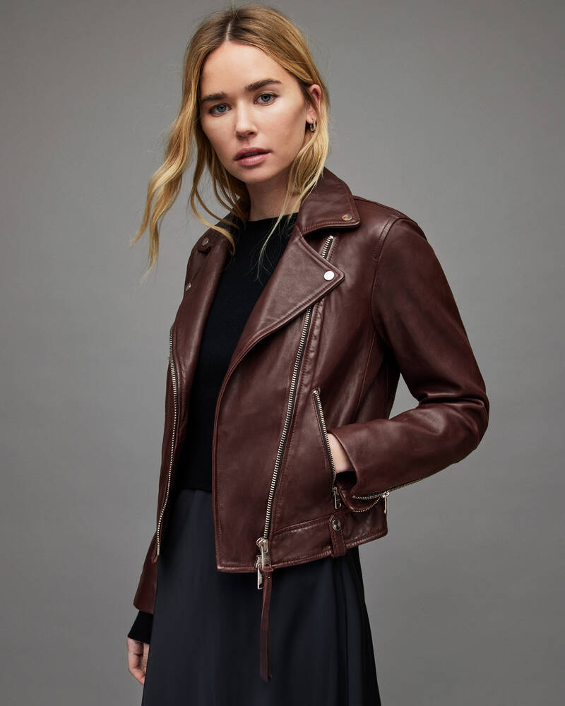 Allsaints Neko Läder Biker Jacka Dam Vinröda Röda | SE.WL150X-4192