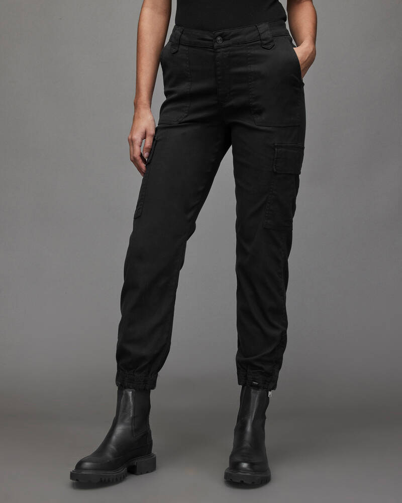 Allsaints Nola High Rise Slim Cargo Joggers Långbyxor Dam Svarta | SE.WE504W-5