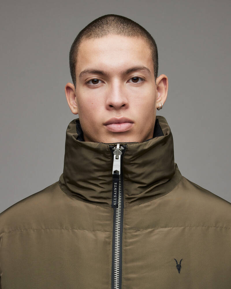 Allsaints Novern Reversible Ramskull Puffer Jacka Herr Svarta Khaki | SE.MJ012T-832