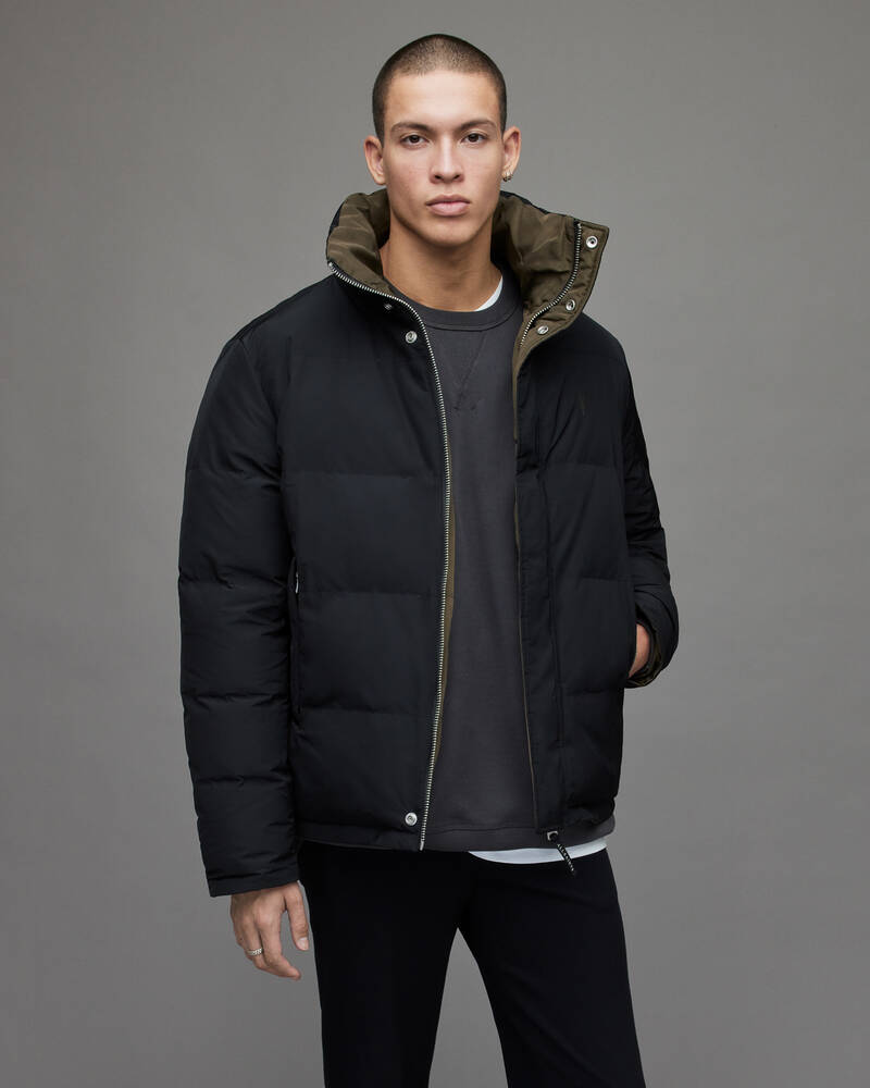 Allsaints Novern Reversible Ramskull Puffer Jacka Herr Svarta Khaki | SE.MJ012T-832