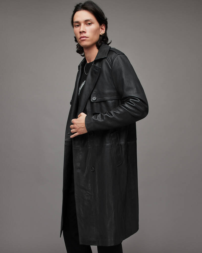 Allsaints Oken Läder Trench Jacka Herr Svarta | SE.ML036W-5