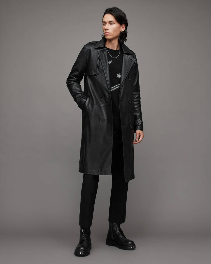 Allsaints Oken Läder Trench Jacka Herr Svarta | SE.ML036W-5