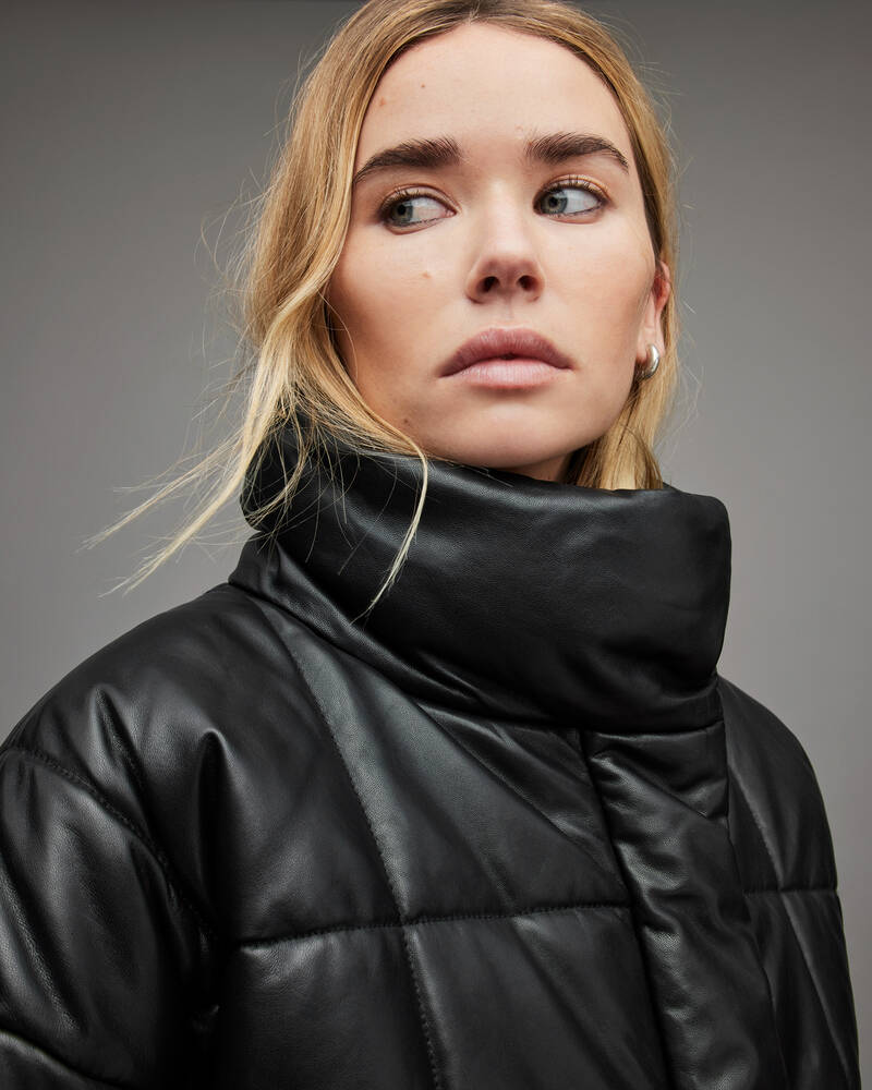 Allsaints Petra Läder Puffer Jacka Dam Svarta | SE.WL091X-5