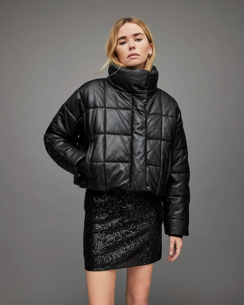 Allsaints Petra Läder Puffer Jacka Dam Svarta | SE.WL091X-5