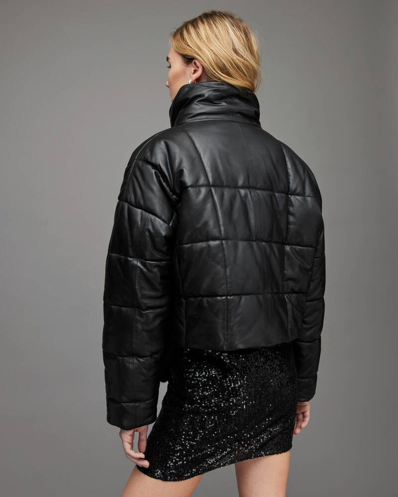 Allsaints Petra Läder Puffer Jacka Dam Svarta | SE.WL091X-5