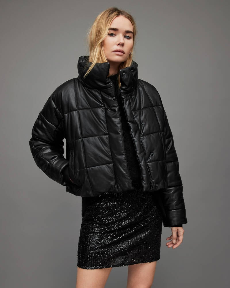 Allsaints Petra Läder Puffer Jacka Dam Svarta | SE.WL091X-5