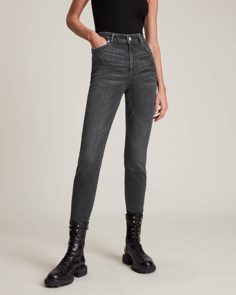 Allsaints Phoenix Ultra High Rise Mager Size Me Jeans Dam Svarta | SE.WE016V-162