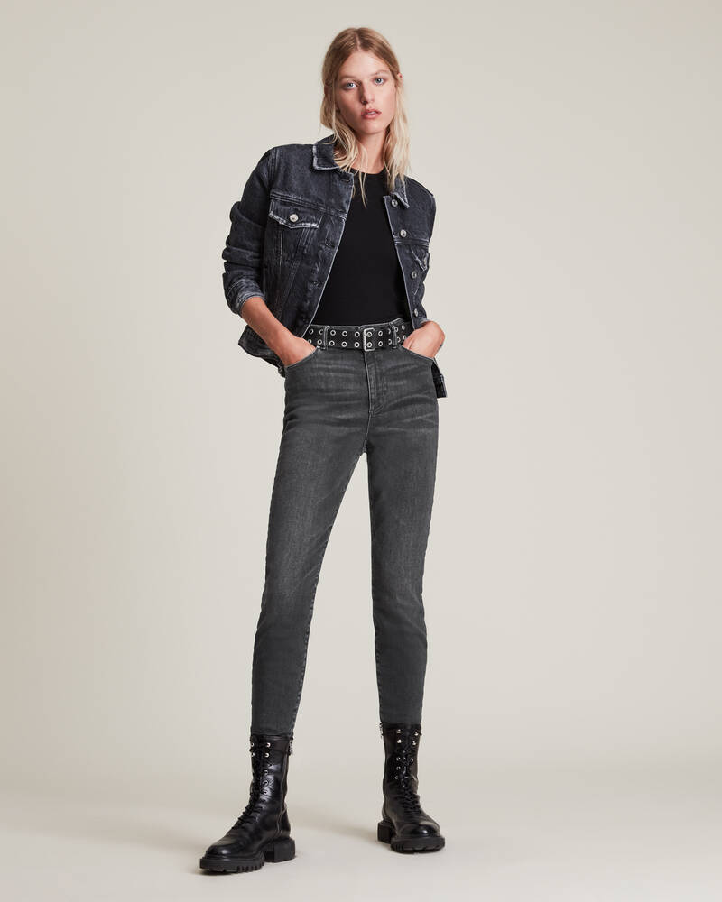 Allsaints Phoenix Ultra High Rise Mager Size Me Jeans Dam Svarta | SE.WE016V-162