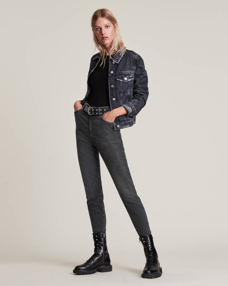 Allsaints Phoenix Ultra High Rise Mager Size Me Jeans Dam Svarta | SE.WE016V-162