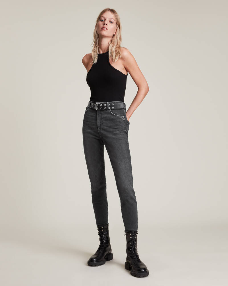 Allsaints Phoenix Ultra High Rise Mager Size Me Jeans Dam Svarta | SE.WE016V-162