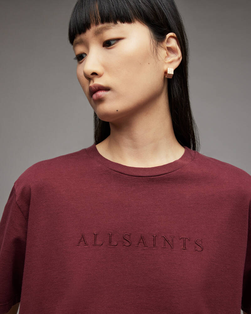 Allsaints Pippa Boyfriend Embroidered T-shirt Dam Mörkröda | SE.WM192X-5467