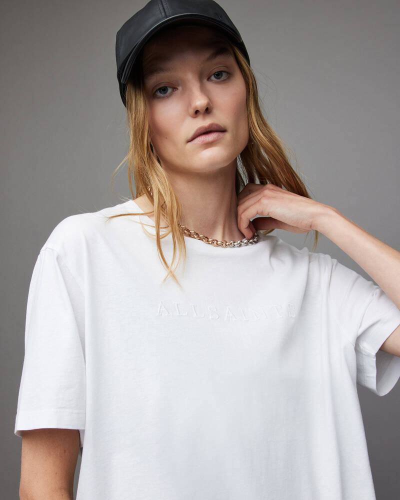 Allsaints Pippa Embroidered Boyfriend T-shirt Dam Vita | SE.WM109W-437