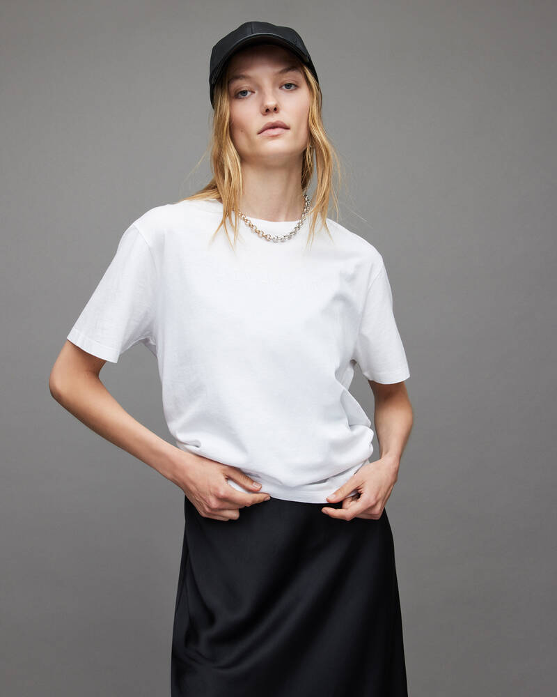 Allsaints Pippa Embroidered Boyfriend T-shirt Dam Vita | SE.WM109W-437