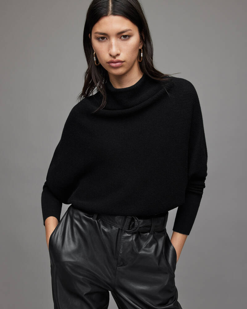 Allsaints Ridley Cropped Cashmere Blend Jumper Stickat Dam Svarta | SE.WK078V-5