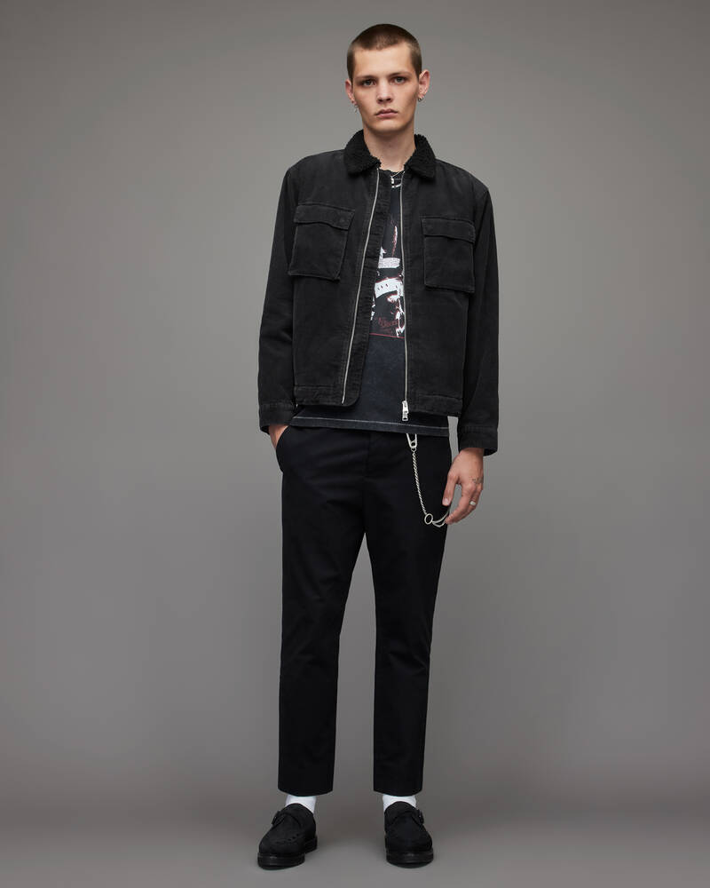 Allsaints Rikers Corduroy Sherpa Fodrade Jacka Herr Svarta | SE.MA023X-451